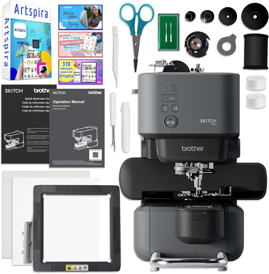 Brother Skitch PP1 4" x 4" Embroidery Machine with Brother Artspira Software &amp; Accessories
