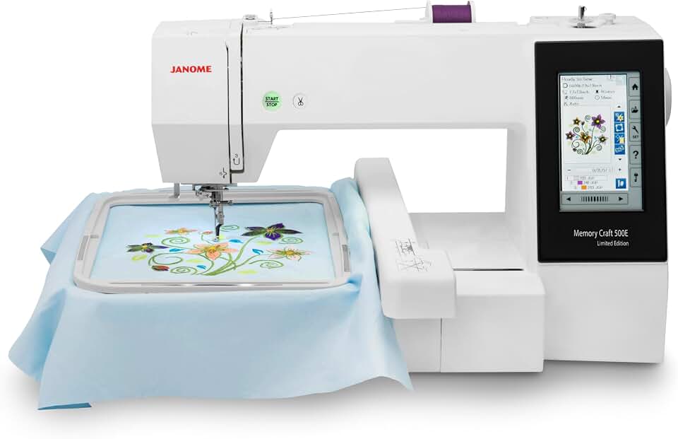 Janome Memory Craft 500e LE Embroidery Machine | 160 Built-In Designs, 6 Monogramming Fonts, Also includes a USB drive with 30 exclusive large designs, Large Area, High-Speed