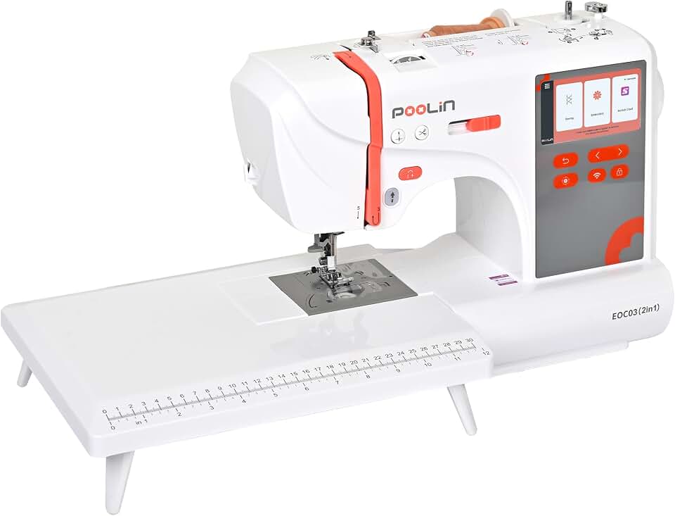 PooLin EOC03(2in1) Sewing and Embroidery Machine 4"x4" &amp; 4"x9.25" Embroidery Size, 130 Built-in Designs 207 Sewing Stitches, 4.3" Touch Screen with WiFi Transfer, Includes Full Kits 1-on-1 Training