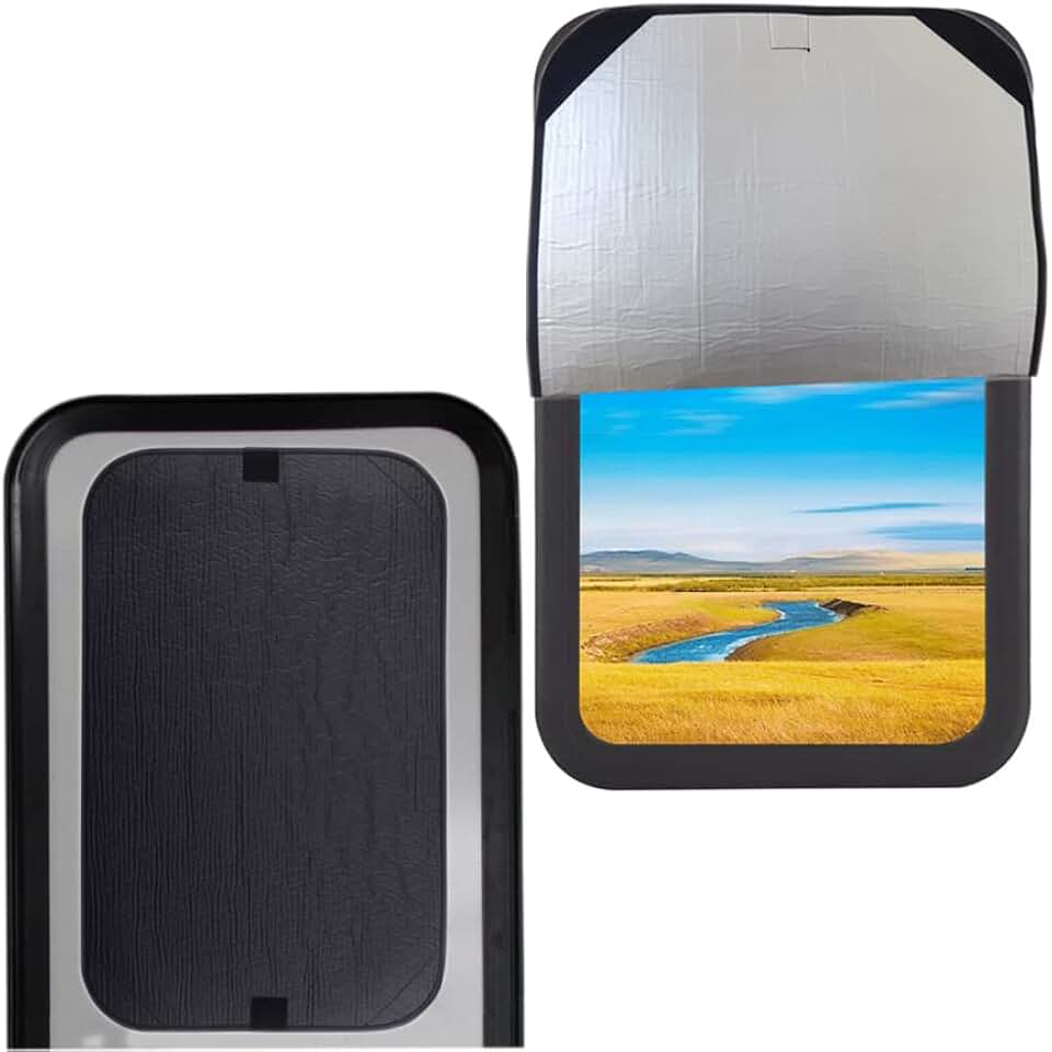 RV Door Window Shade Cover, Insulated Blackout Camper Inside Accessory | Sun Blackout &amp; Privacy, 16 x 25 in, 3-Layer Insulation, Easy Velcro Install for RV Door Windows Must Have Accessories, Black