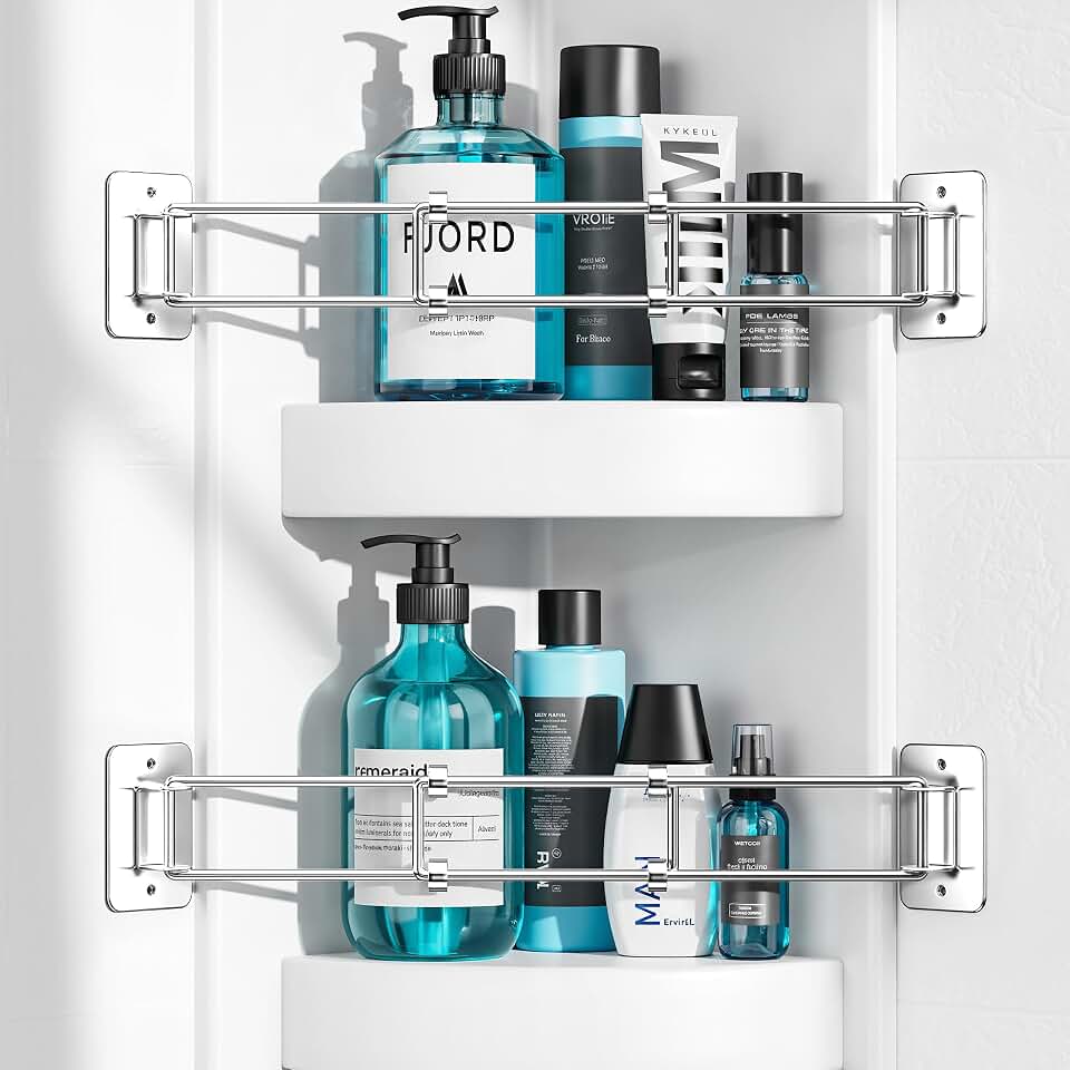 RV Shower Corner Storage Bars, 7–13 in Adjustable, 2 Pack,Stainless Steel | RV Shower Corner bars | Helps organise bathroom corners | Adjustable | camper wall accessories Organizer | songsoso
