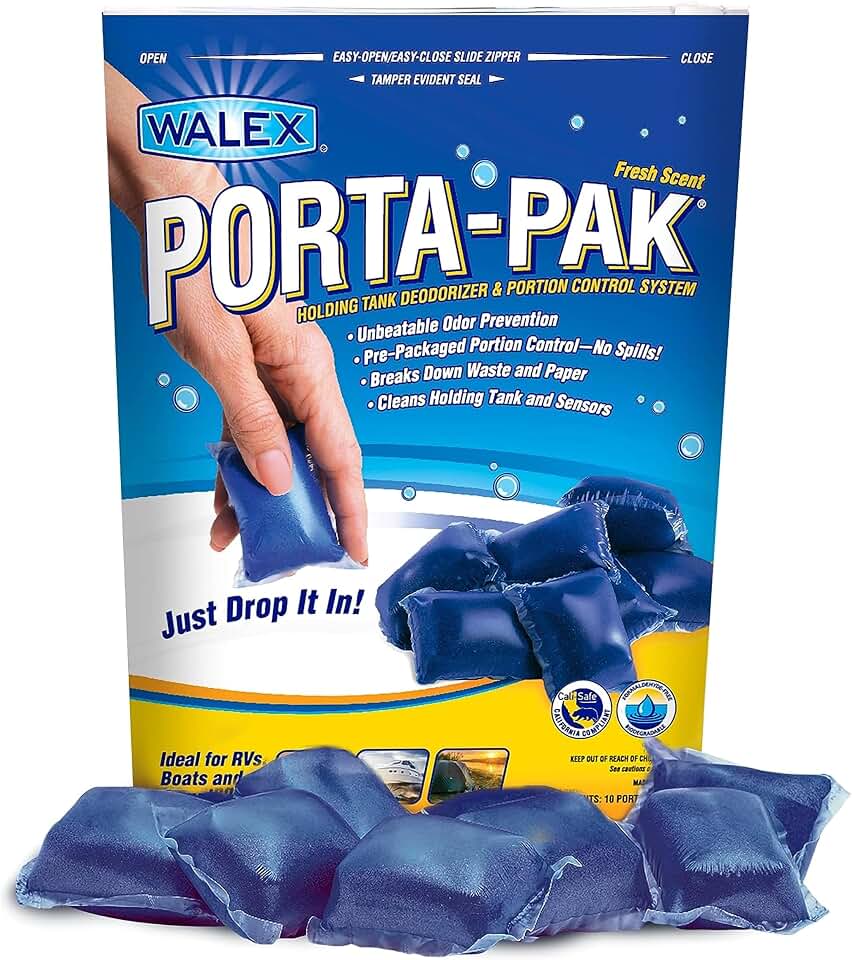 Walex Porta-Pak RV Toilet Treatment Drop-Ins - Fresh Scent, 10-Pack | RV black tank treatment, Controls odors better than any other product on the market, Works in 100°F+ heat, Fresh scent