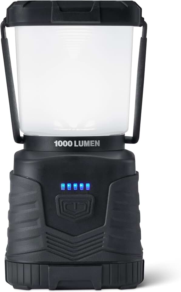 Amazon Basics Camping Essentials Lantern, 360-Degree 1000 Lumen LED, Adjustable Dimmable with 4 Lighting Modes, Water Resistant IPX4, Black (Batteries Not Included)