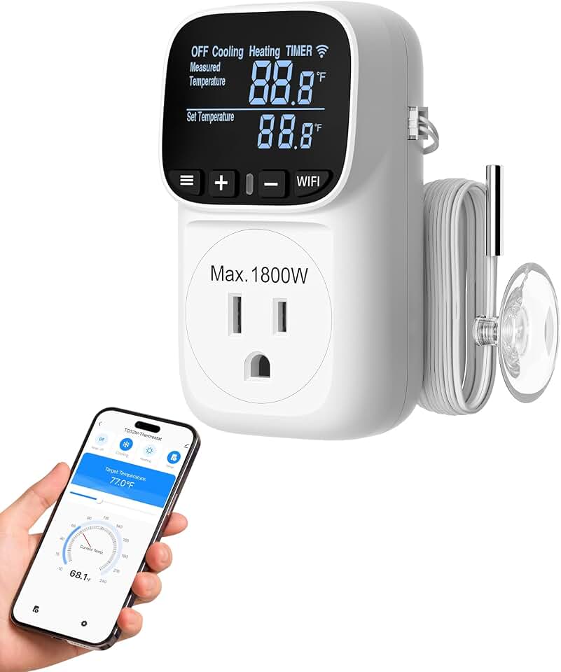 DEWENWILS Smart Temperature Controller For Fan, 15A 1800W WiFi Temperature Controller Outlet with Schedule Timer &amp; Memory Function, VA Display &amp; -40℉-240℉ Thermostat for Reptile, Greenhouse, Incubator Global Recycled Standard