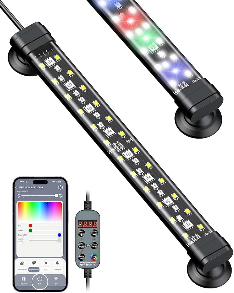 Pawfly Aquarium Light with Bluetooth for Plants, 5W 8 inch Full Spectrum Fish Tank Light for 8-15 inch Fish Tanks, Submersible LED Lights with App Control, Timer Modes &amp; Adjustable Brightness