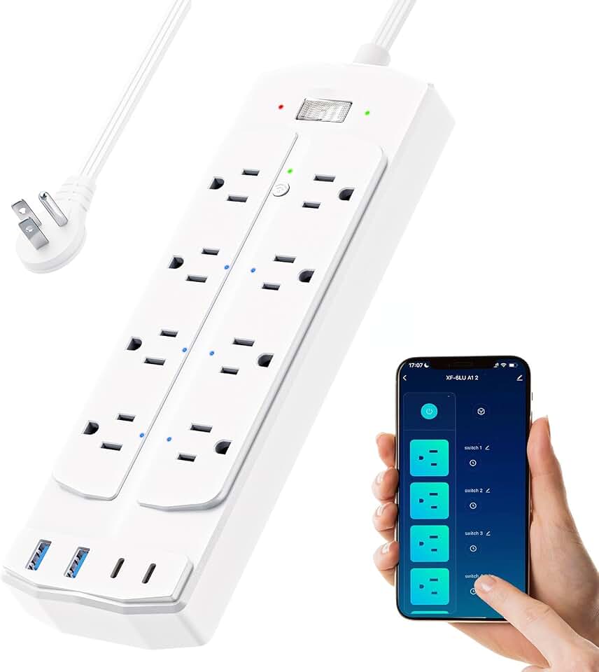 Smart Power Strip, Yozisital Charging Station with 6 Smart Outlets and 4 USB Ports, 5FT Flat Plug Extension Cord for Home Office, Compatible with Alexa &amp; Google Home