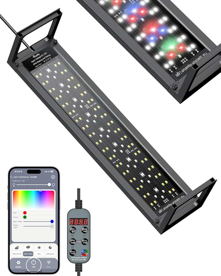Pawfly Aquarium Light for Plants, 20 W Bluetooth Fish Tank Light, Full Spectrum Aquarium Lights for 18"-24" Fish Tanks, Extendable 24/7 LED Lights with Timer Modes &amp; Adjustable Brightness