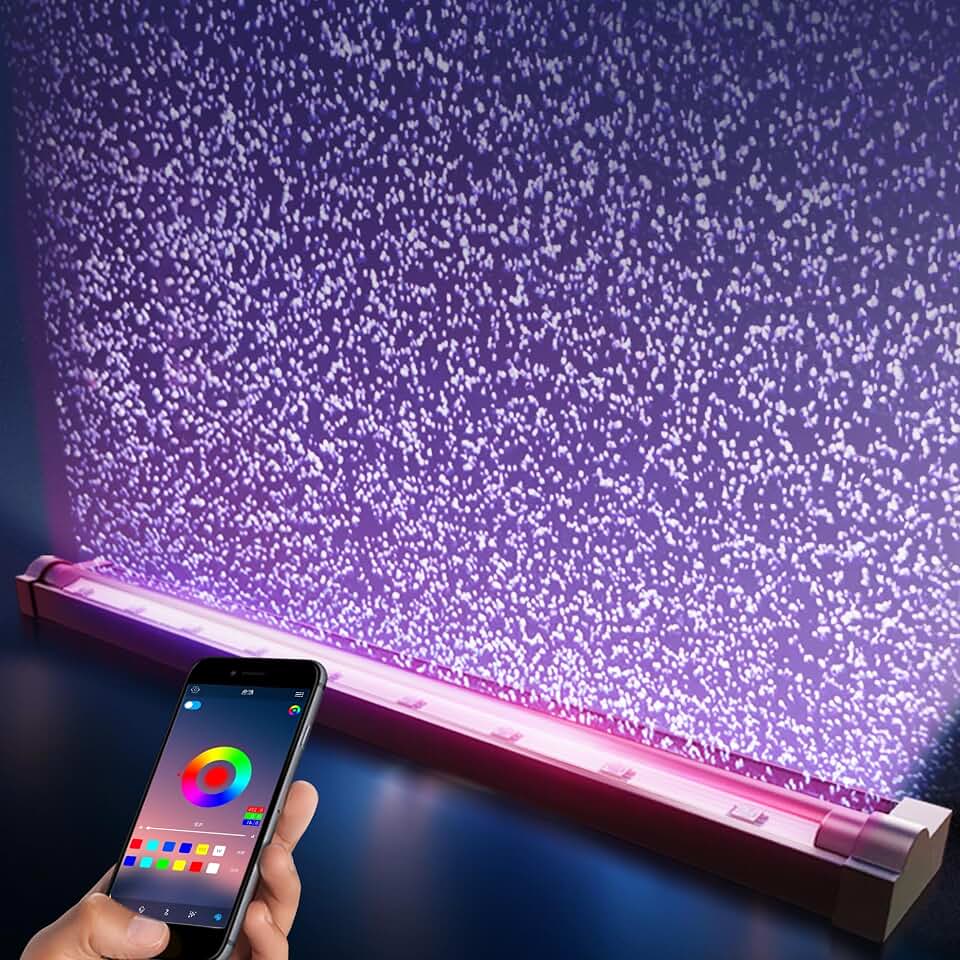 Smart App-Controlled LED Aquarium Light with 16 Million Colors, 12 Dynamic Effects, Fish Tank Light with Nano Air Bubble for Aquarium Bubbler Decorations, Submersible Fish Tank Accessories - 9.3''