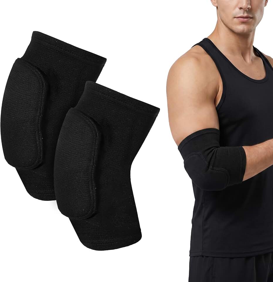 JJUNW 1 Pair Arm Brace Pads, Volleyball Elbow Pads With Thicken Sponge Padding, Ventilate Soft Support Cushion Sport Elbow Pad Support Strap For Men Women Elderly (Black)