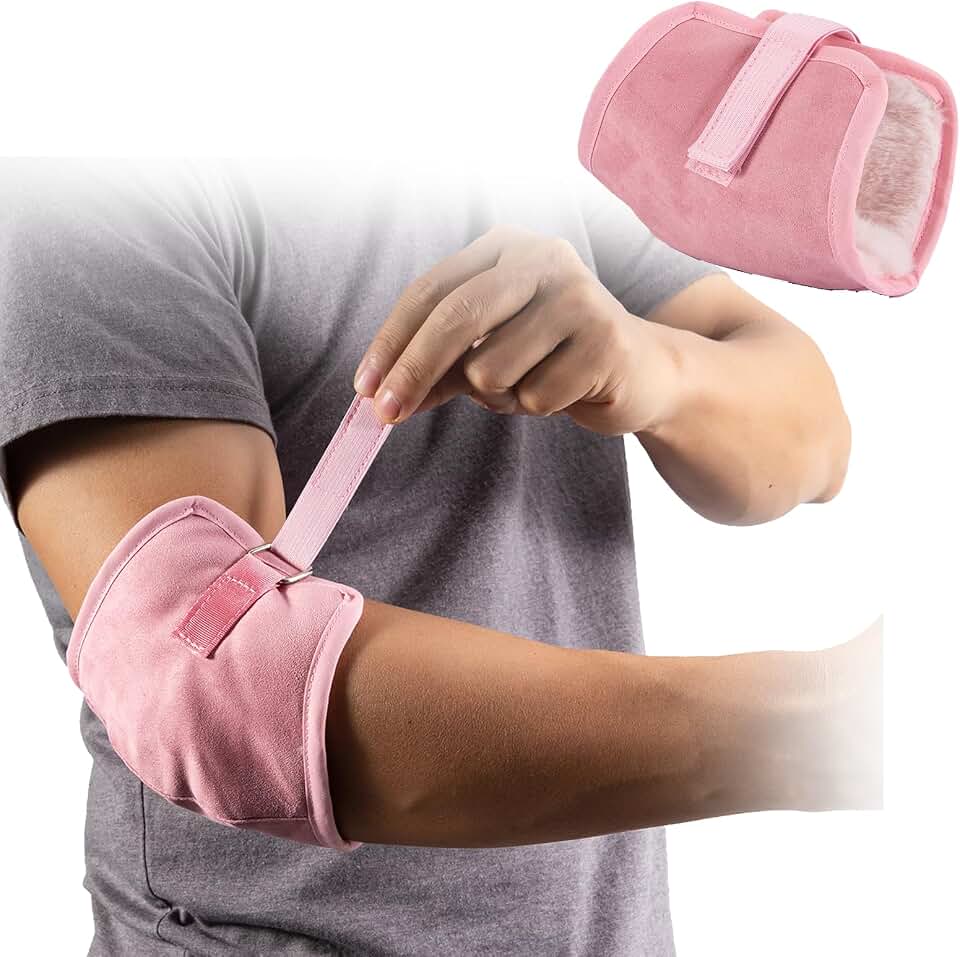 Elbow Pads for Pressure Sores, Bedsores Adults Men Women Pink 1PC | Premium suede fluff elbow protector pads. No sponge design, universal adjustable medical recovery for elderly &amp; office desks.