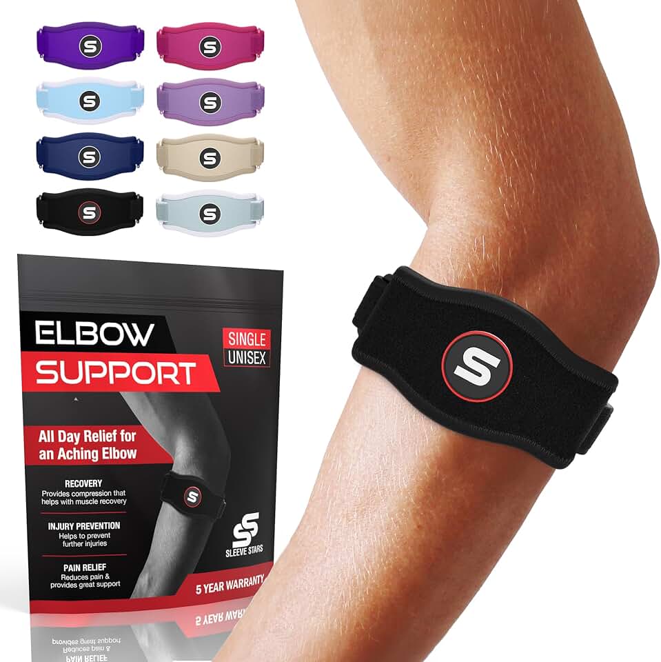 Sleeve Stars Tennis Elbow Brace for Men &amp; Women, Elbow Brace for Tendonitis, Tennis Elbow Strap, Golfers Elbow Brace, Elbow Support Wrap for Tennis Elbow Relief, Fits 9"-23" (Single/Black) OEKO-TEX STANDARD 100