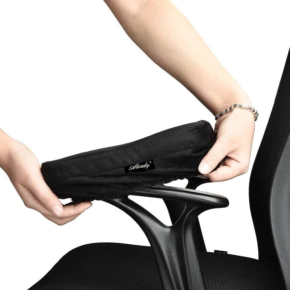 Aloudy Ergonomic Memory Foam Office Chair Armrest Pads, Comfy Gaming Chair Arm Rest Covers for Elbows and Forearms Pressure Relief(Set of 2), Stretch Fit, Black OEKO-TEX STANDARD 100
