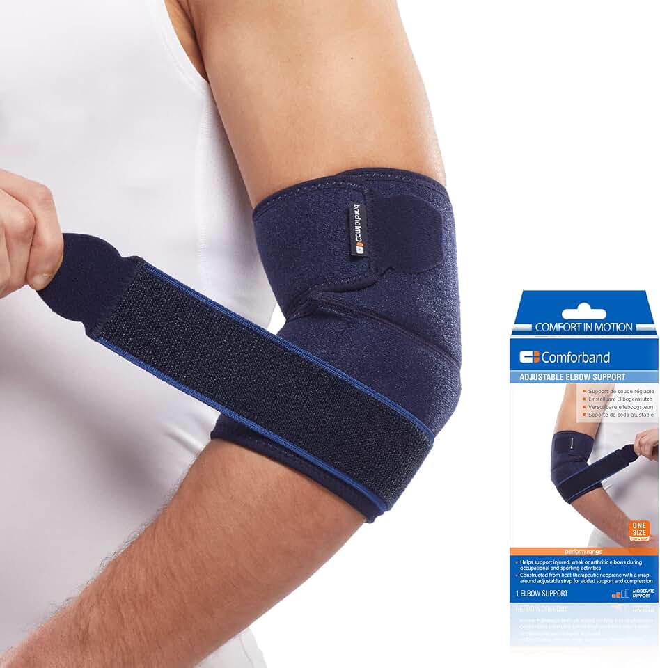 ​Comforband Adjustable Elbow Brace – Targeted Support for Tennis Elbow, Golfer's Elbow, Tendonitis, Arthritis, Bursitis, Sprains, and Strains – One-Size-Fits-Most Compression Sleeve for Pain Relief and Injury Recovery OEKO-TEX STANDARD 100