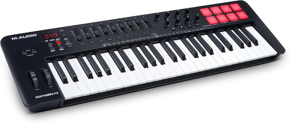 M-AUDIO Oxygen 49 MKV USB MIDI Keyboard Controller | 49 Velocity-Sensitive Keys, 8 Beat Pads, 8 Knobs, 9 Faders, and Bundled DAW Recording Software, for Music Production
