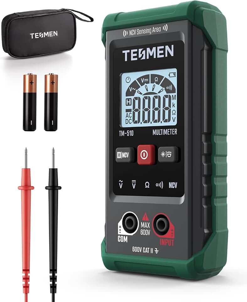 TM-510 Digital Multimeter, 4000 Counts, Smart Measurement, Auto-Ranging Voltmeter; Voltage Tester with Non-Contact Voltage Function, Measures AC/DC Voltage, Resistance, Continuity – Green