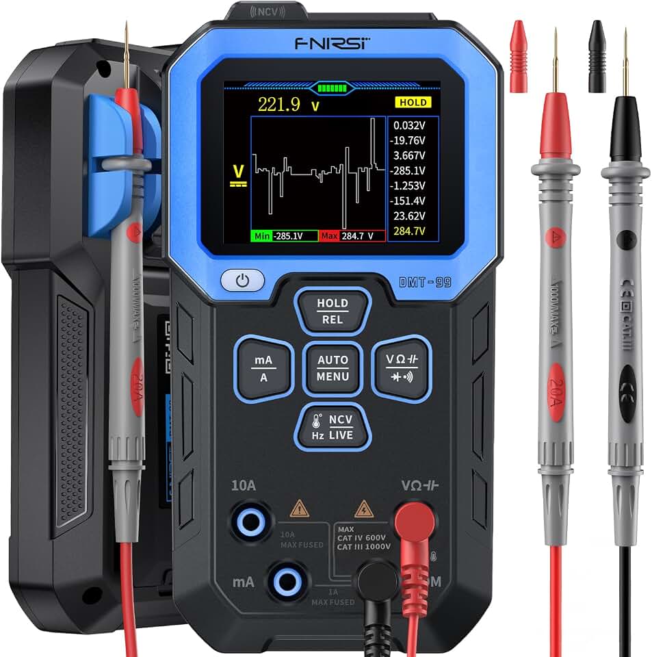 FNIRSI DMT-99 Digital Multimeter 9999 Counts TRMS, Rechargeable Volt Meter | Auto-Ranging, Graph Recording, Anti-Burn Protection, NCV Voltage/Current/Resistance/Capacitance for Electronics, Auto Repair