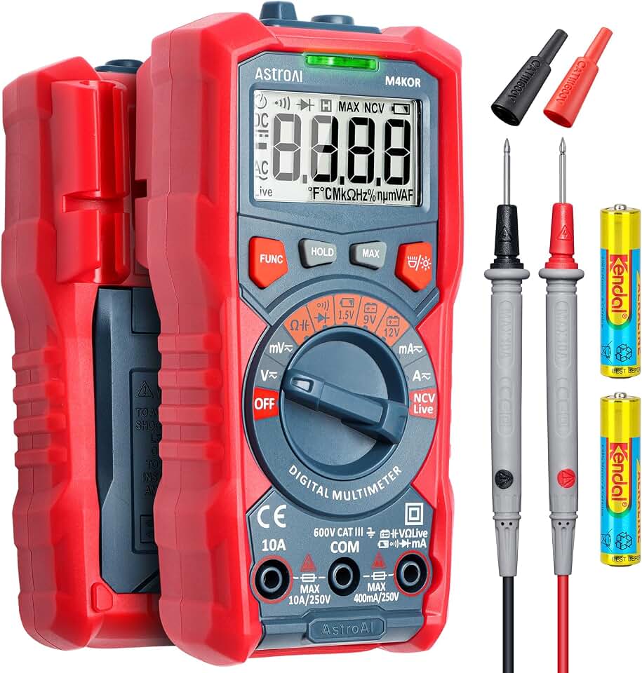 AstroAI Digital Multimeter, TRMS 4000 Counts, Auto-Ranging, Battery Test | 1.5V/9V/12V Battery Testing, Auto &amp; Home Diagnostics, NCV Detection, Capacitance Measurement, CAT III 600V