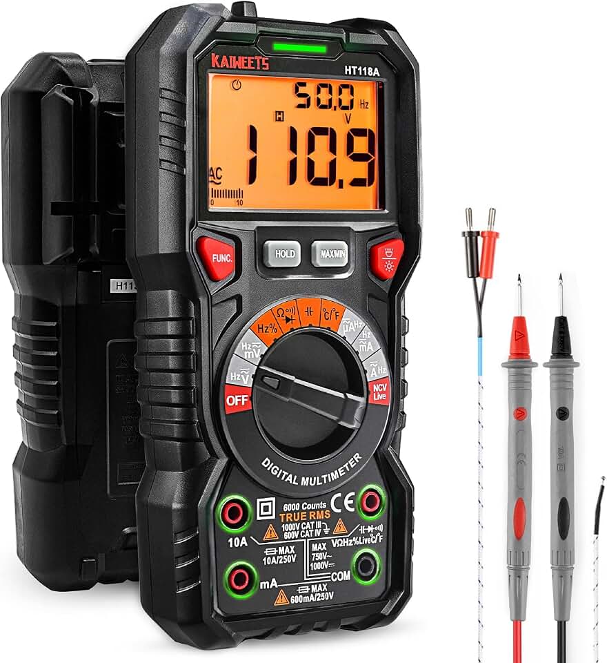 KAIWEETS Digital Multimeter Automotive TRMS Tester 6000 Counts NCV for Car | Voltmeter Auto-Ranging, Fast Accurately, Diodes Capacitance Temperature Measures, Duty-Cycle, for DIY Household Repair DIYer
