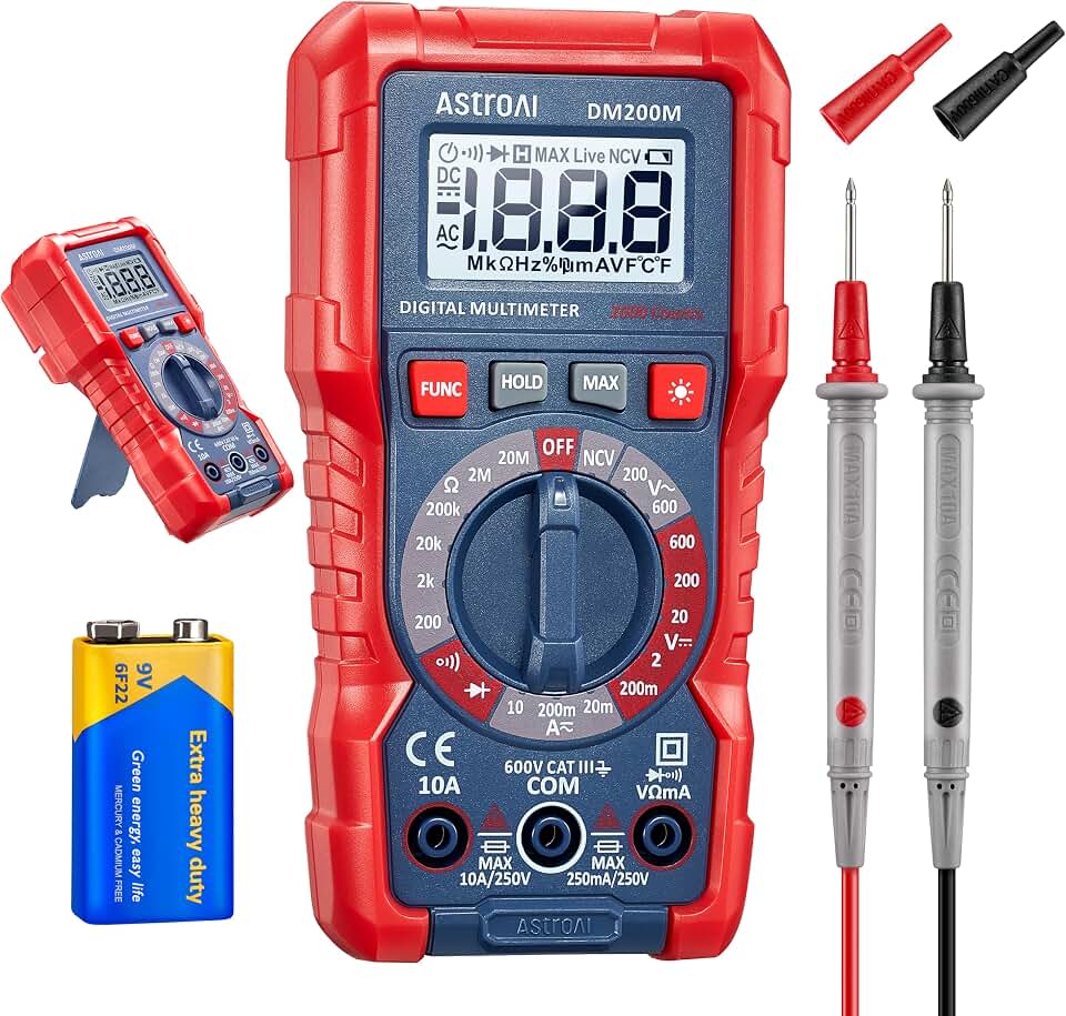 AstroAI Digital Multimeter Voltage Tester, TRMS 2000 Counts Volt Meter; Fast and Accurately Measures AC/DC Voltage &amp; Current, Resistance, Diode, Continuity and NCV (DM200M)