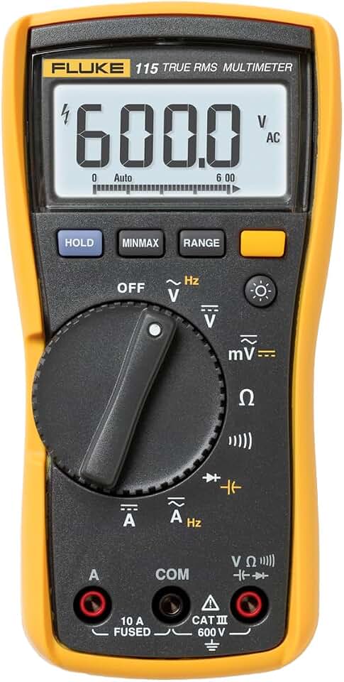 Fluke 115 Multimeter | True-RMS, 6000 Count Resolution, Field Service Technician, LED Backlight