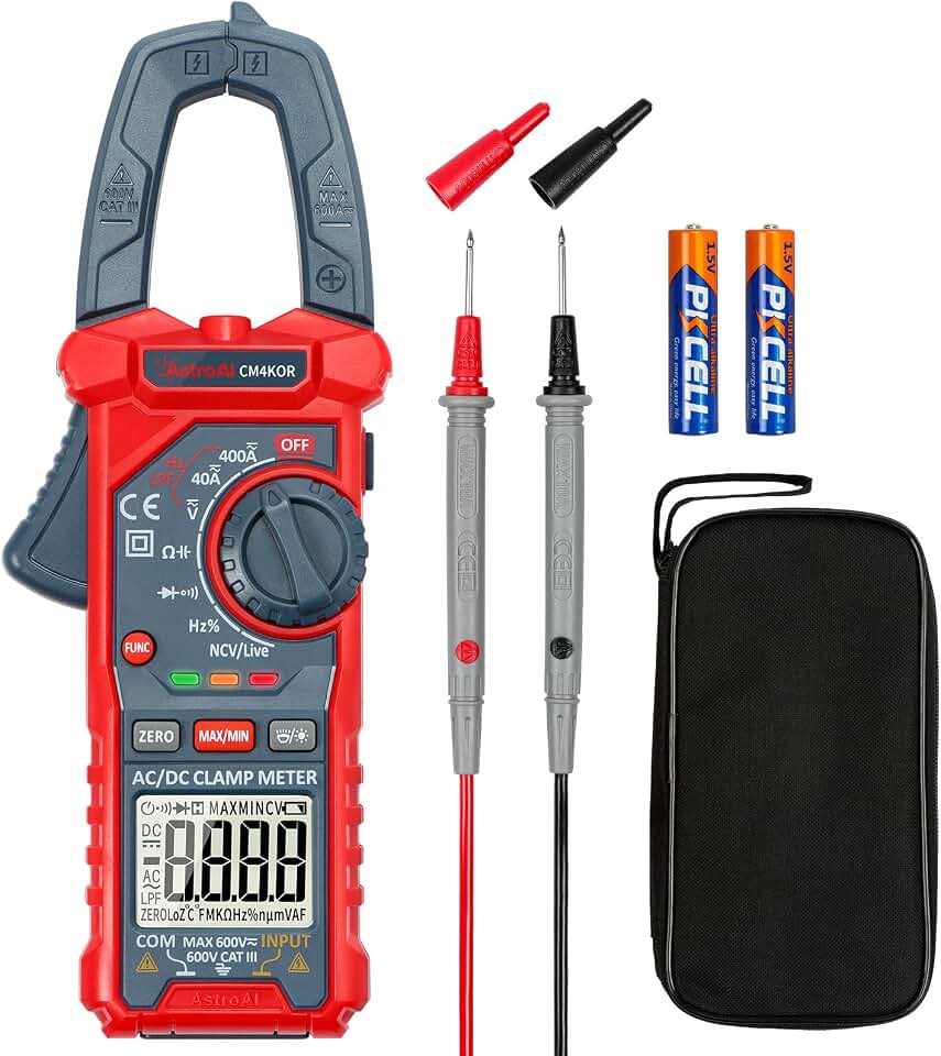 AstroAI Digital Clamp Meter Multimeter 4000 Counts Auto-ranging Amp Tester Measuring AC/DC Voltage &amp; Current, Resistance, Capacitance, Frequency, Continuity, Live Wire Test, NCV Detection, Blue