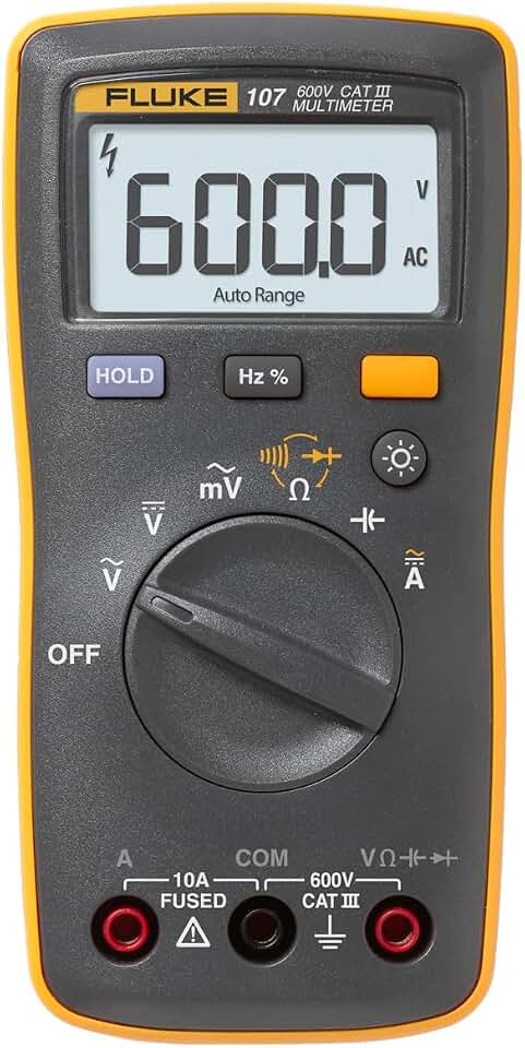 Fluke 107 AC/DC Current Handheld Digital Multimeter, Gray | AC/DC Current