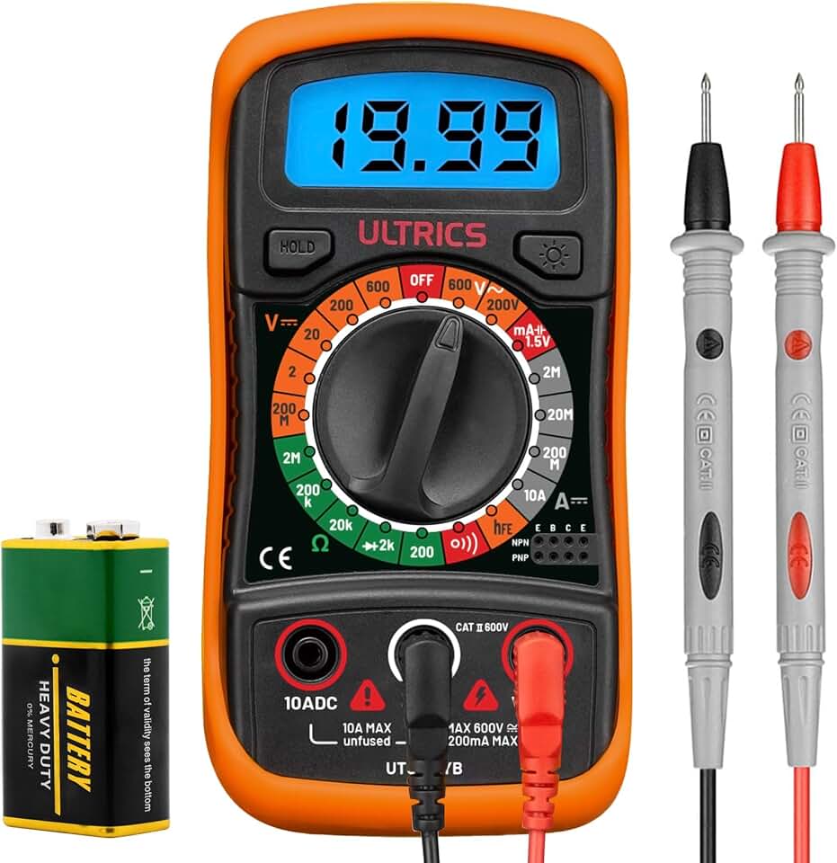 ULTRICS Digital Multimeter Tester, 2000 Counts Volt Meter with Backlit LCD | AC/DC Voltage Tester, Current, Resistance, Continuity, Diode And Battery Test With Backlit LCD, Data Hold And Test Leads
