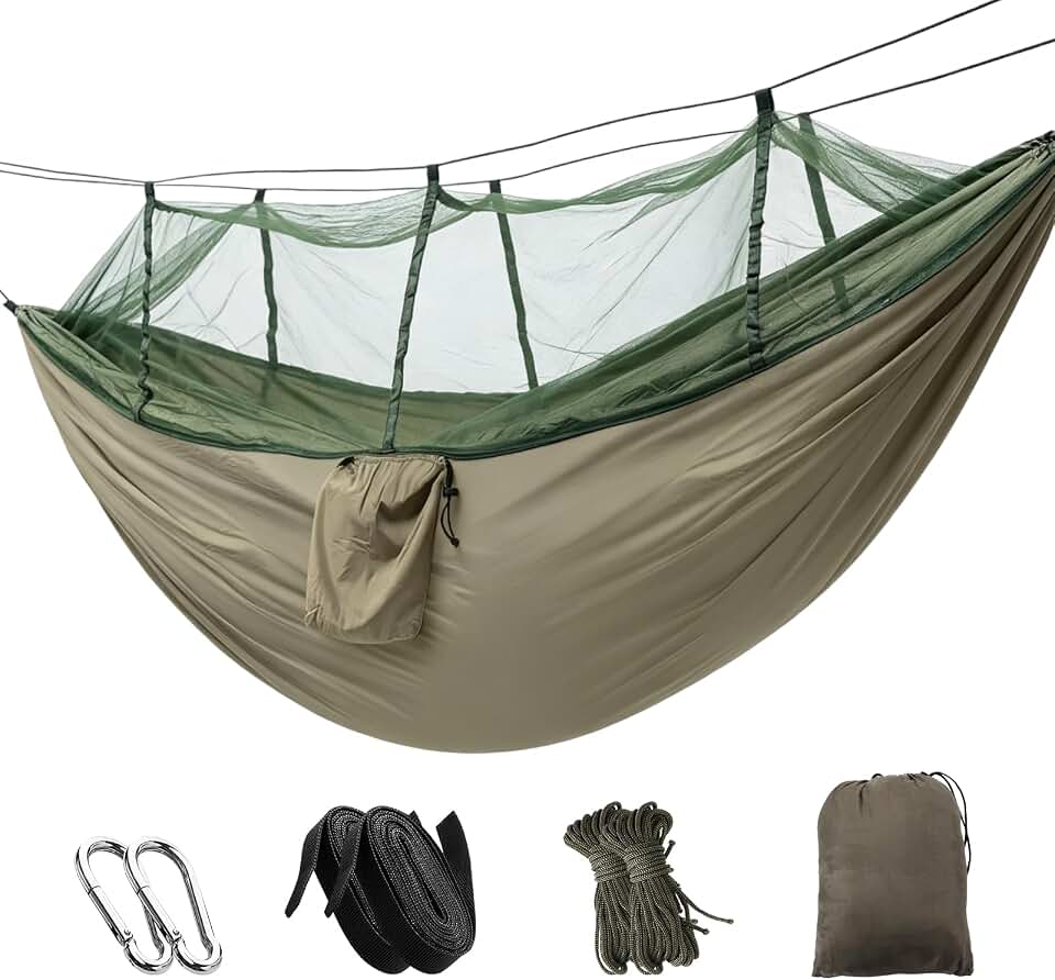 TOMSHOO Camping Hammock with Mosquito Net, up to 500lbs | Portable Lightweight Camping Gear with 2 Tree Straps for Indoor Outdoor Hiking Backpacking Backyard Beach