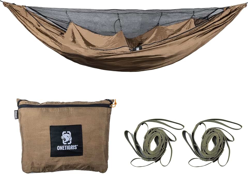 OneTigris KOMPOUND Camping Hammock with Net &amp; Inner Thermal Layer | Easy Setup, Lightweight &amp; Comfortable, with Tree Friendly Straps for Backpacking, Camping, Hiking, Travel