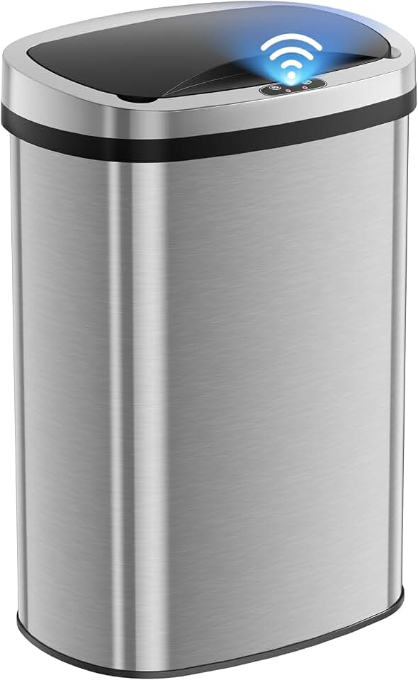 DUMOS Automatic Trash Can, 13 Gallon Touchless Sensor Garbage Can, Silver | Electric Touchless Trash Bin with Removable Lid, Fingerprint-Proof Stainless Steel, Long-Lasting Battery, 50L Large Capacity