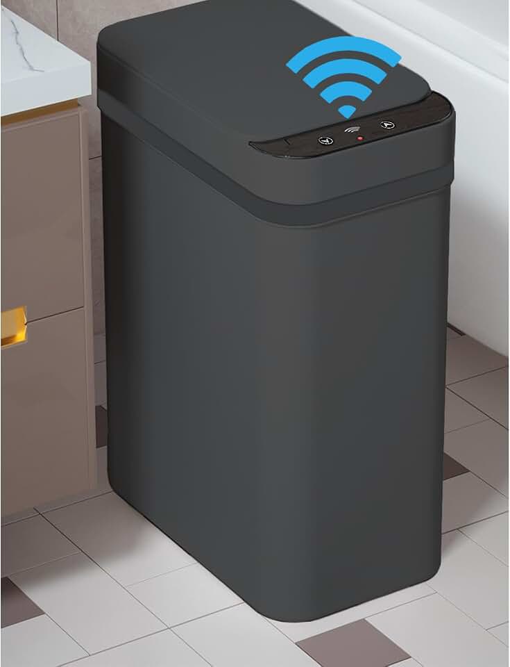 Yatmung 4 Gallons Bathroom Trash Can Automatic Touchless - Smart Trash Can | 15.5 Liters Slim Electric Trash Bin Motion Sensor - Narrow, Plastic - Skinny Garbage Can with Lid ( Matte Black )
