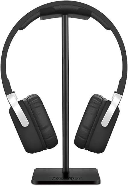 New Bee Headphone Stand Headset Holder Earphone Stand | Aluminum Supporting Bar Flexible Headrest ABS Solid Base for All Headphones Size (Black)