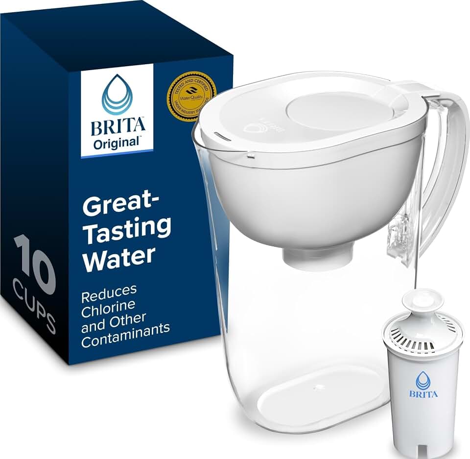 Brita Large 10 Cup Water Filter Pitcher, Includes 1 Filter, Bright White | WQA and NSF/ANSI Certified, Reduces Chlorine, Copper, Mercury &amp; Cadmium, Lasts 2 Months, Household Essential