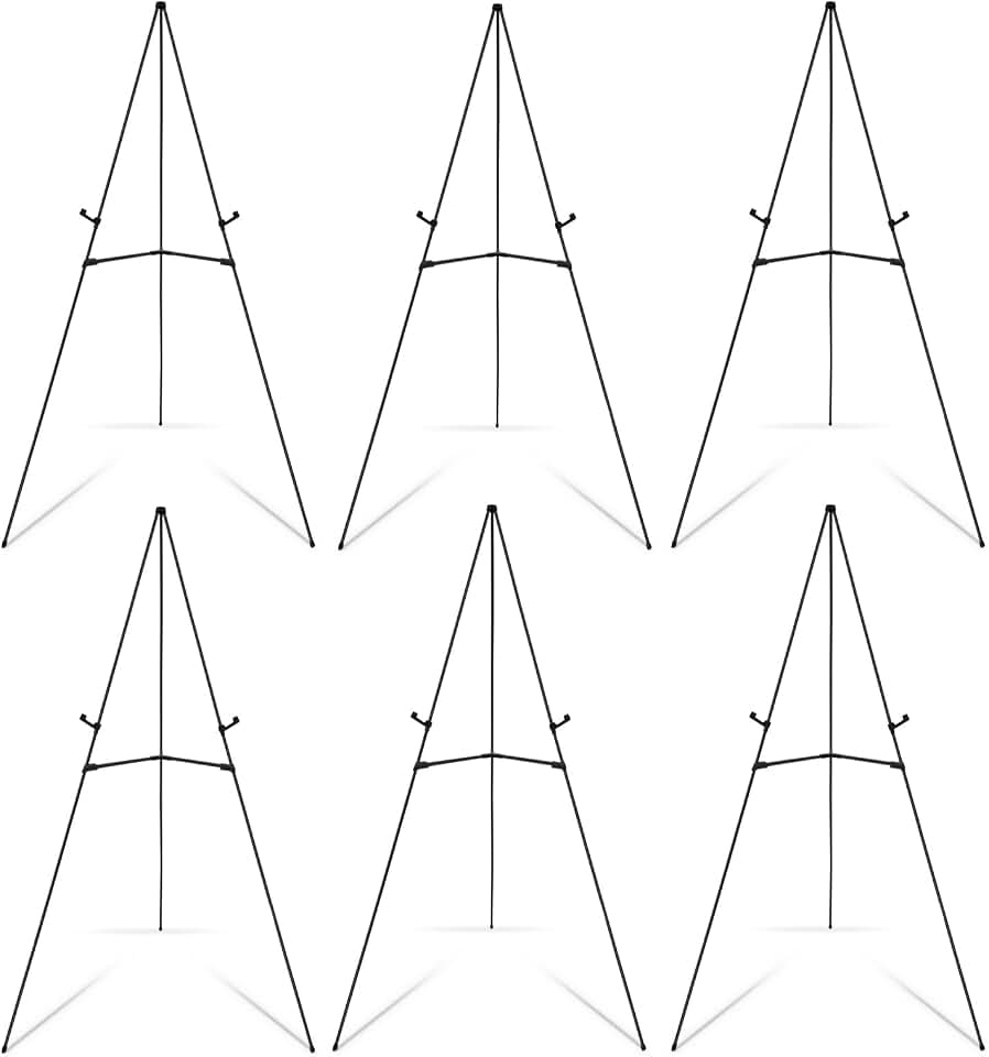 Falling in Art 6 Pack 63" Display Easel Stand, Holds 5 lbs | Instant Adjustable Poster Easel, Easy Folding Portable Tripod Stand for Signs, Posters, Wedding