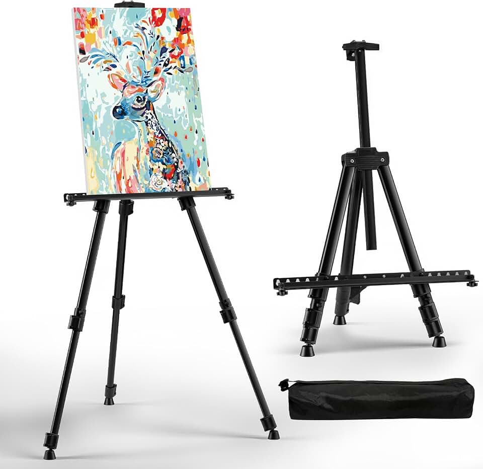 RRFTOK 17-66 Inch Adjustable Art Easel Stand for Painting and Sign, Black | Portable folding metal tripod easel for display stand, canvas holder, adults, floor, sign, poster board and travel use