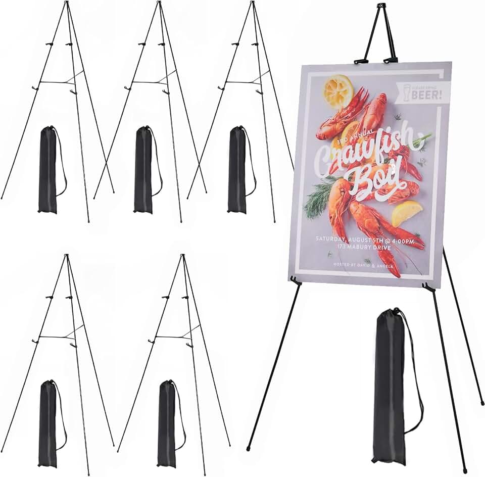 MEEDEN 6Pcs Easel Stand for Sign: 63" Art Metal Easel for Display with Bag | Portable Foldable Instant Tripod Easel Sign Stand for Wedding, Painting Canvas, Presentations, Posters