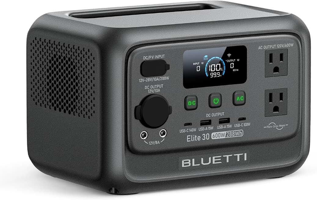 BLUETTI Elite 30 V2 Portable Power Station 288Wh 600W LFP Solar Generator | Power Lifting 1500W, 10ms UPS, 45 Min 0-80% Fast Charging, Emergency Backup Power for Blackout, Camping, Outage and Road Trip ClimatePartner certified