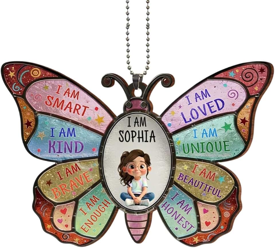I Am Smart Kind Brave Butterfly Ornament, I Am Enough Loved Unique Honest Car Ornament, Positive Affirmation Ornaments, Car Hanger Decor Gifts for Mom Dad, Christian Gifts for Daughter Son
