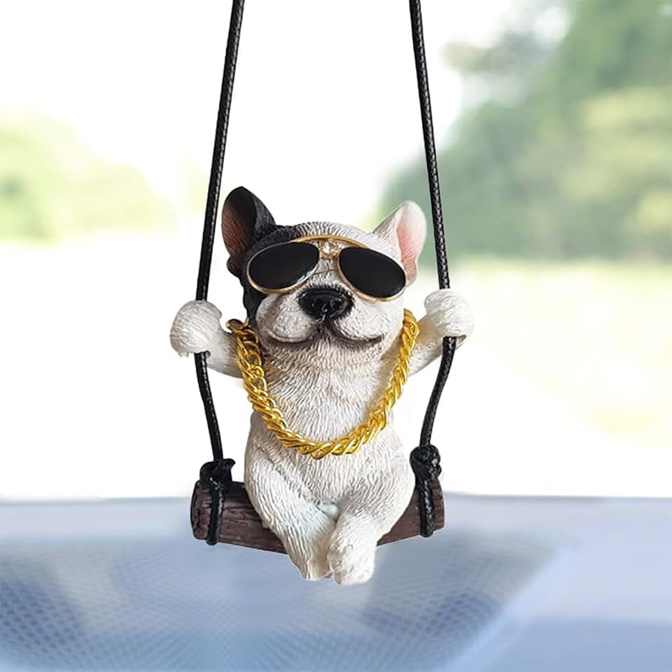 Swinging Dog Car Mirror Hanging Ornament, Car Rear View Mirror Charm Accessories, Cute French Bulldog Cars Pendant Interior Hanging Decorations Gifts for Men Women