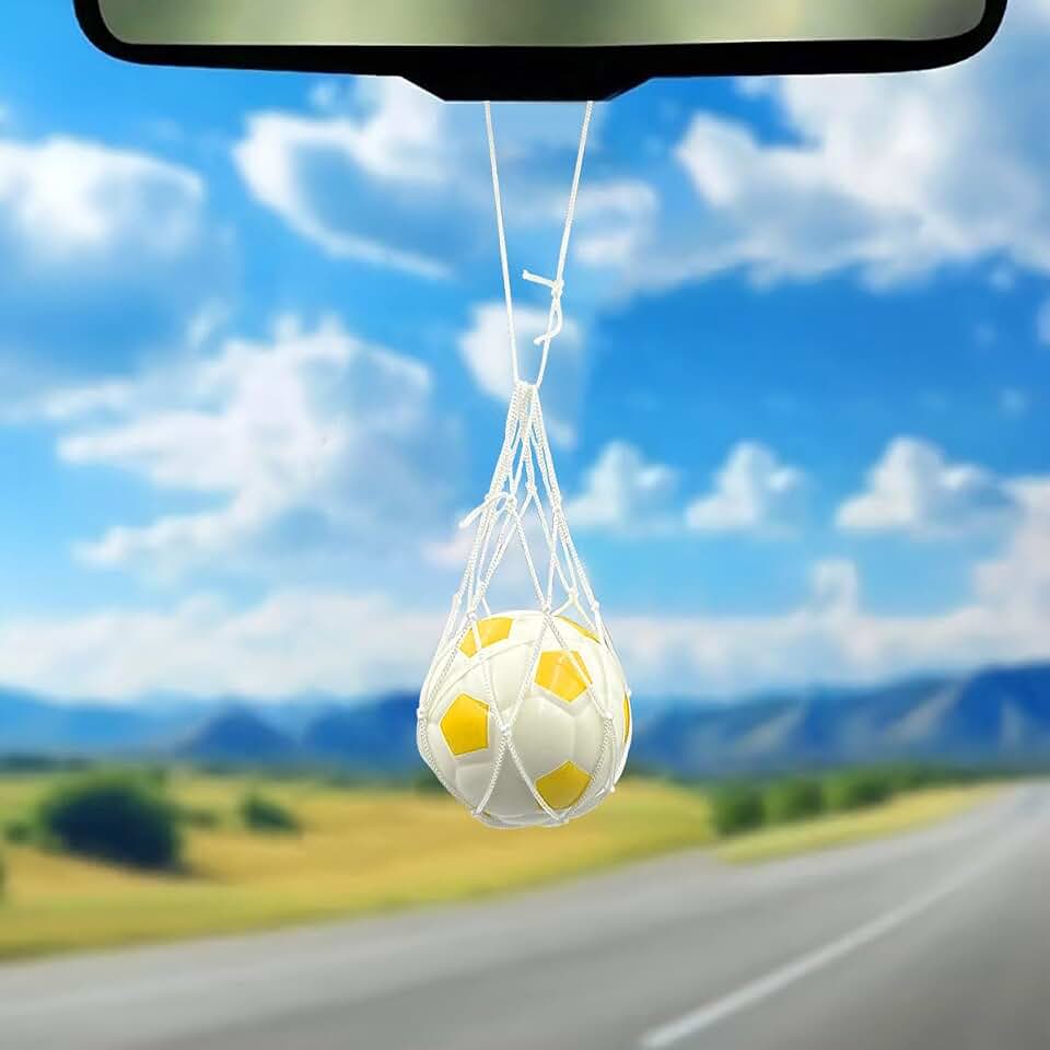 Craedli Soccer Car Mirror Hanging Ornament, Funny Football Car Rear View Mirror Charm Accessories, Auto Interior Pendant Decorations for Vehicle, Office, Home, Sport Lover (Yellow)