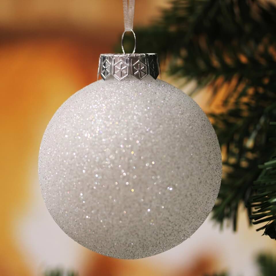 White Christmas Ball Ornaments Set, Tree Decor, Glitter, 3.15in | Large White Christmas Balls, Glitter Snowball Set, Shatterproof Tree Decorations, Icicles &amp; Snowflakes, 3.15in, 28pc
