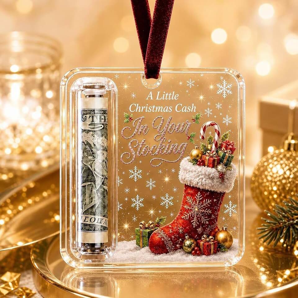 Christmas Ornament Money Holder for Cash Gift, Acrylic Money Gift Ornaments | Christmas Money Holders for Cash, Hanging Christmas Tree Ornaments, Unique Money Gift Stocking Holder