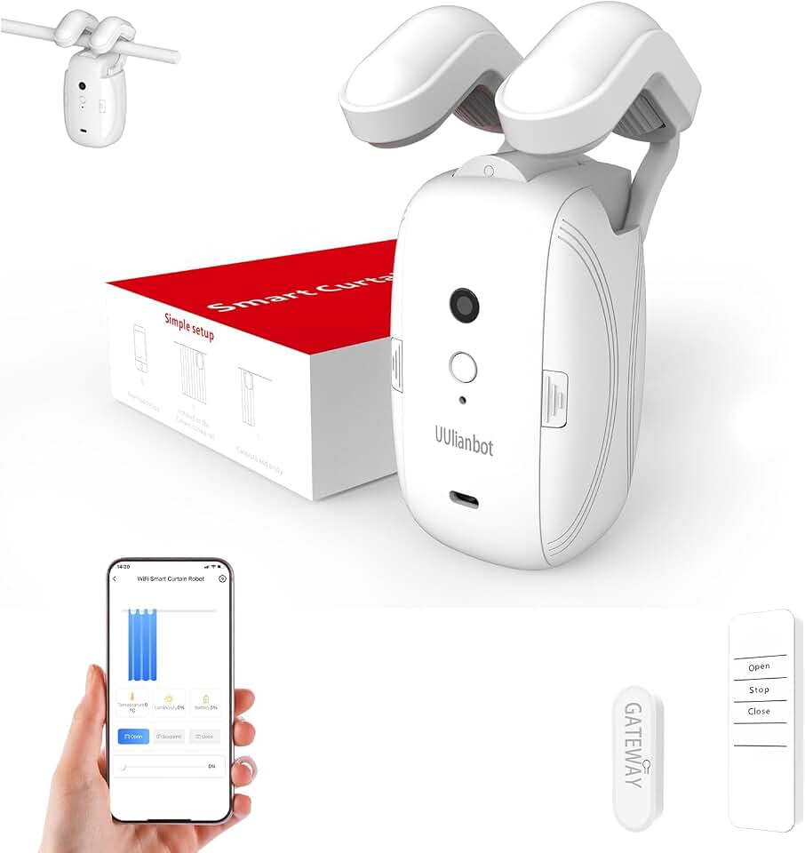 Automatic Curtain Opener - Compatible with Alexa and Google Home | Electric Curtains with Remote Smart Curtain Opener Electronic for Roman/U/T Rails, Bluetooth Curtain Opener with App/Timer