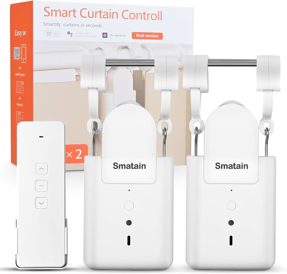 2 Pack Automatic Curtain Opener, Smart Electric Curtain Motor with Remote Control, Timer Switch, Manual Control &amp; App Control, Wireless Smart Curtain Home Automation Device for Bedroom Living Room
