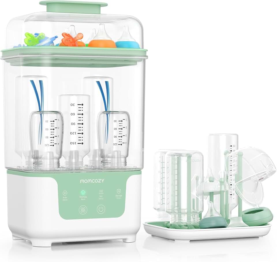Momcozy New Modular Nesting 4 in 1 Compact Bottle Sterilizer and Dryer | Space-Saving Design, 6 Bottles Capacity, for Breast Pump Parts &amp; Newborn Essentials, Drying Rack Included, for New Parents