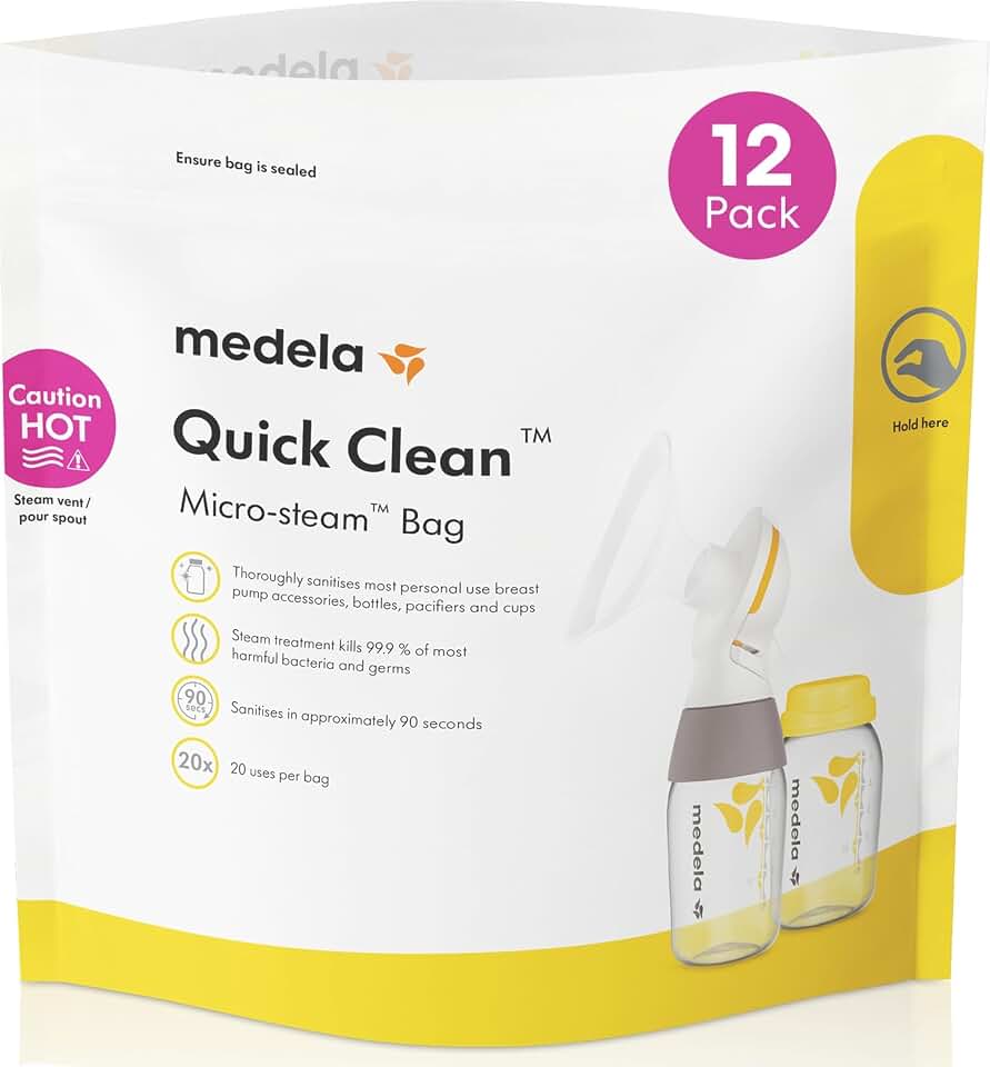 Medela Quick Clean Micro-Steam Bags | Microwave Steam Cleaning Bags | 12Ct