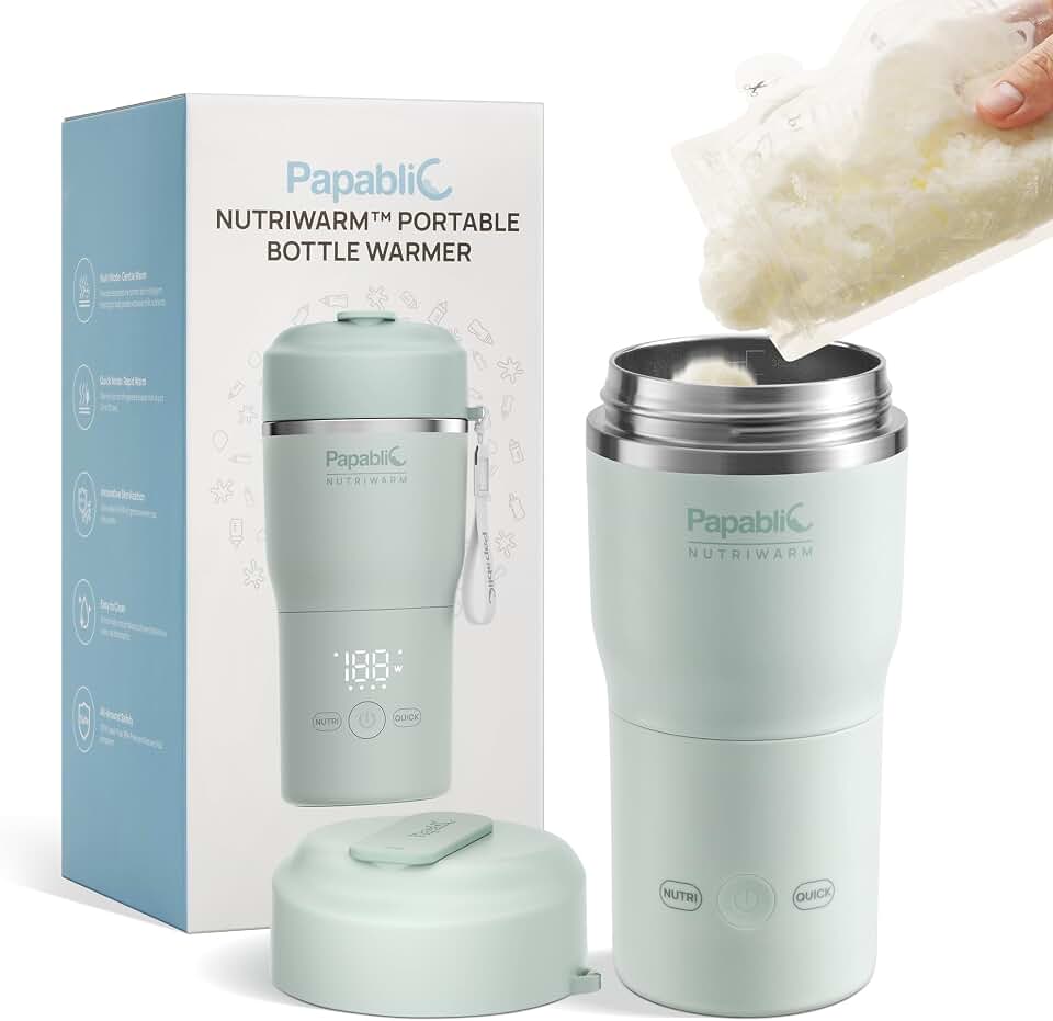 Papablic [Upgraded] NutriWarm™ Portable Bottle Warmer | Nutri &amp; Quick Dual Modes, 2X Faster Heating, Gentle Warming for Refrigerated &amp; Frozen Baby Milk, Built-in Sterilizer Global Recycled Standard