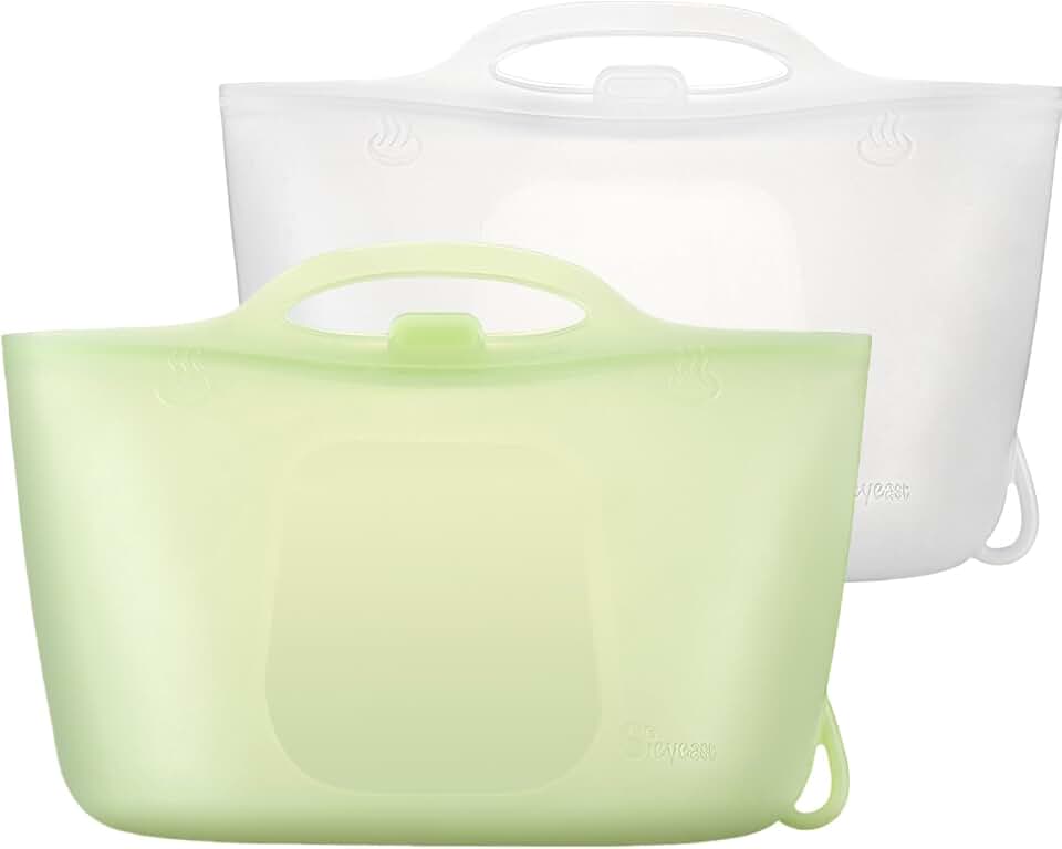 Silicone Travel Bottle Sterilizer Bags | 2000ml Microwave Steam Sterilizer Bags for Baby Bottles, Breast Pump &amp; Pacifiers, Reusable Steam Sterilizing Bags for Travel and Home Use (Clear+Green)