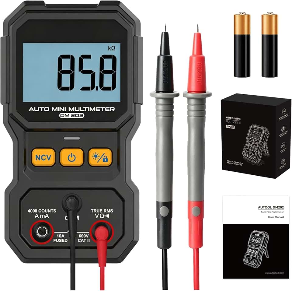 DM202 Mini Multimeter, 4000 Counts True RMS Auto-Ranging, NCV, Voltage/Current/Resistance/Continuity, Data Hold Backlight, Portable Pocket Meter for Auto Home Electrical Test