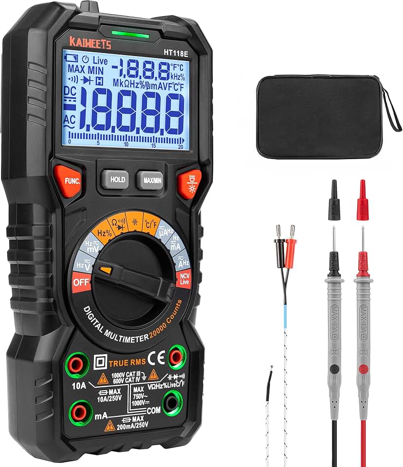KAIWEETS Digital Multimeter 20000 Counts Auto-Range Voltmeter for Home Car | NCV Live Alarm, With Case, Temperature, Capacitance Frequency Tester, with Higher Resolution, Gift for Electrician DIYer